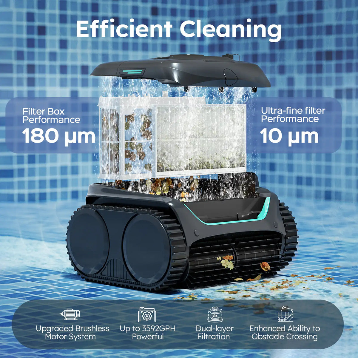 WYBOT C2 cordless robotic pool cleaner, detail view