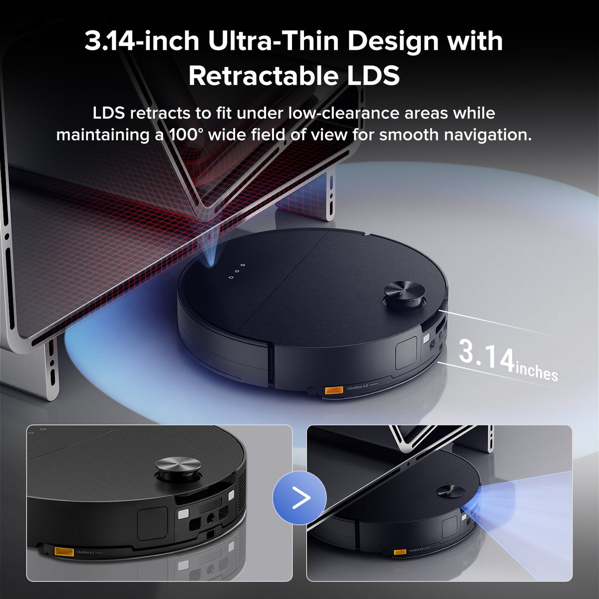 Roborock Saros 10 robot vacuum with dual anti-tangle system, alternate view