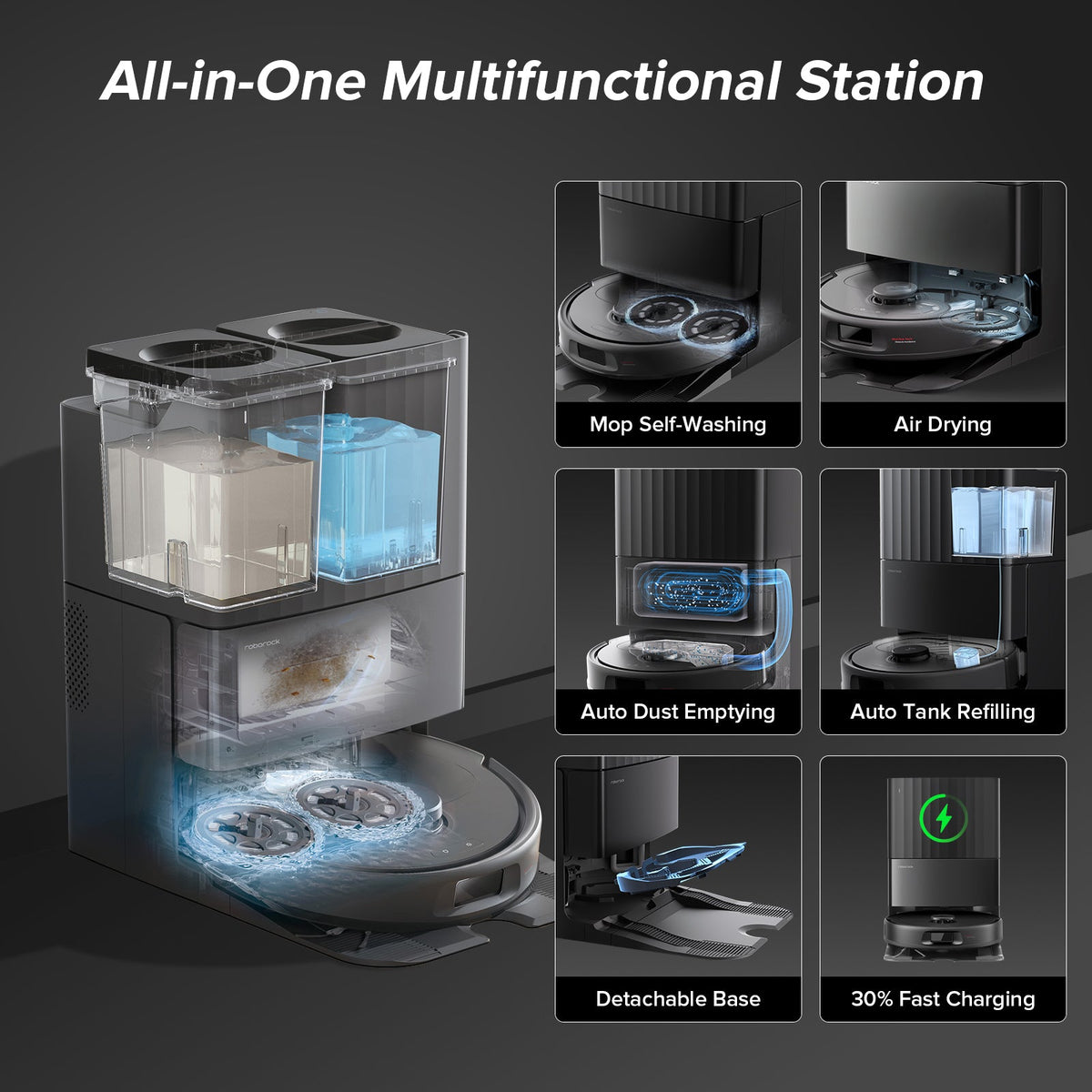 Roborock QV 35A robot vacuum with multifunctional dock, detail view