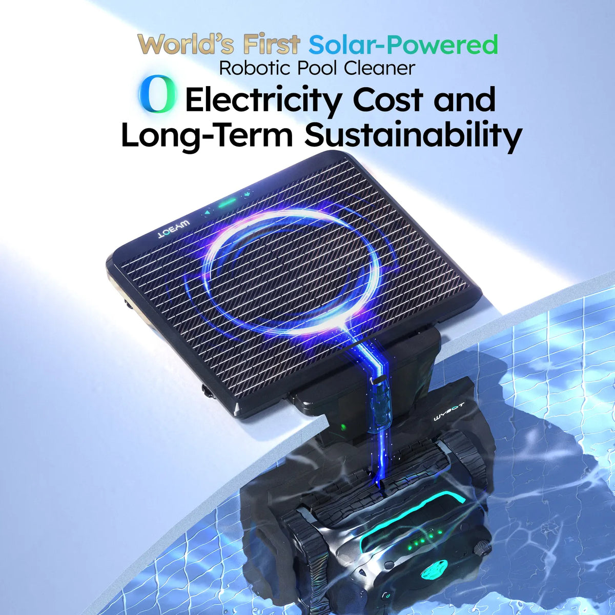WYBOT S2 Solar robotic pool cleaner with charging dock, detail view