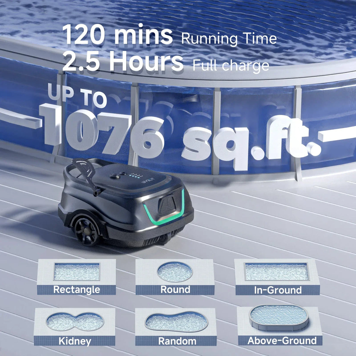 WYBOT A1 cordless robotic pool cleaner, detail view