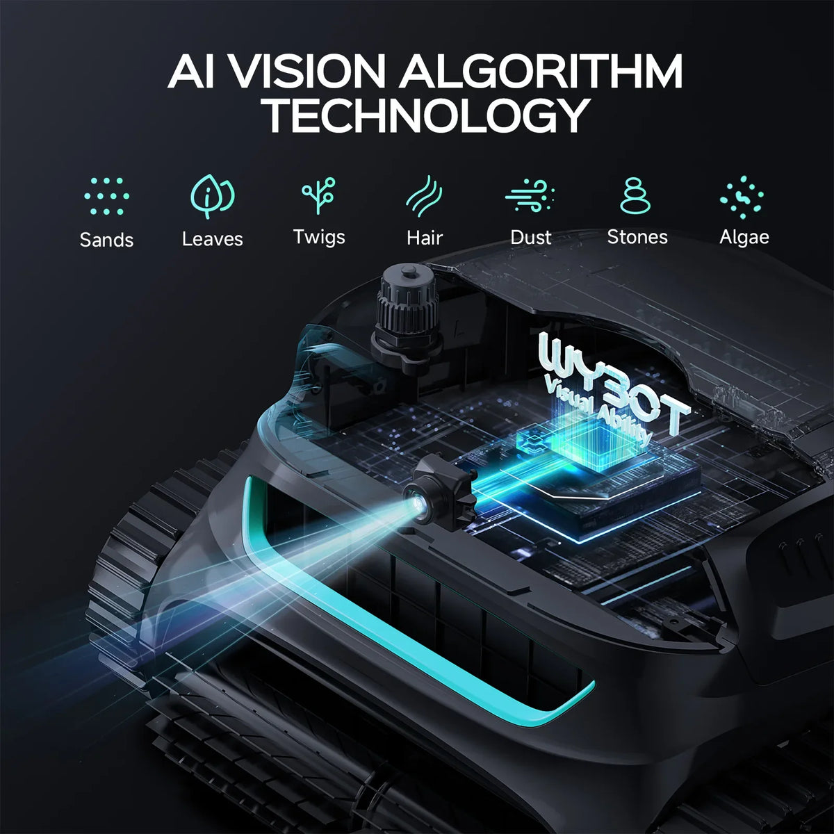 WYBOT S2 Solar Vision robotic pool cleaner, detail view