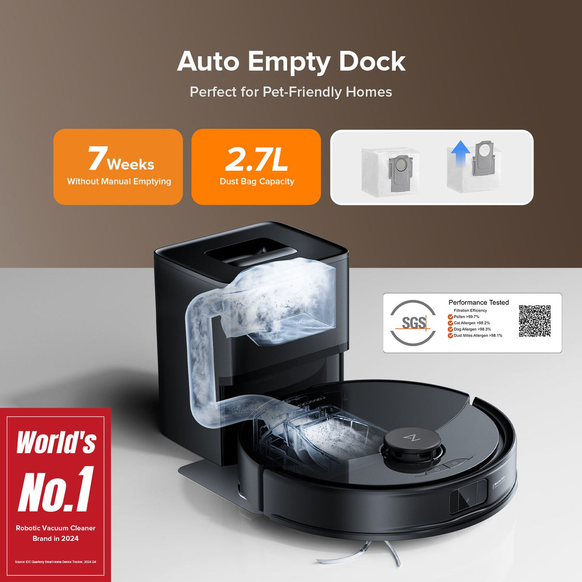 Roborock Q10 X5 Plus robot vacuum and mop with auto-empty dock, alternate view
