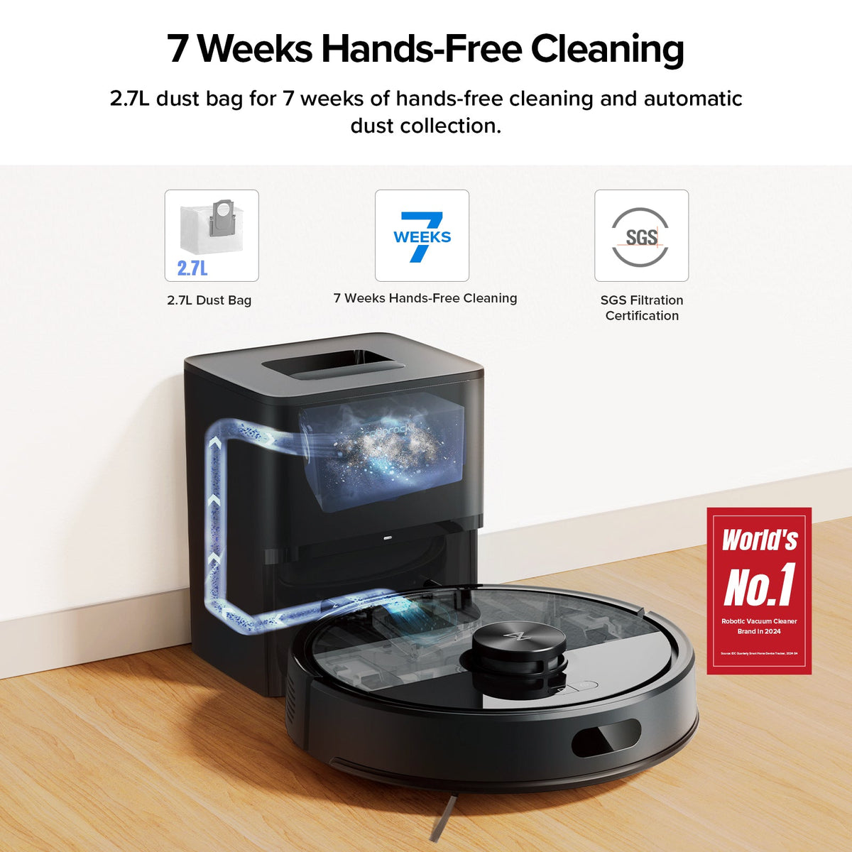 Roborock Q7 M5 Plus robot vacuum and mop with auto-empty dock, alternate view