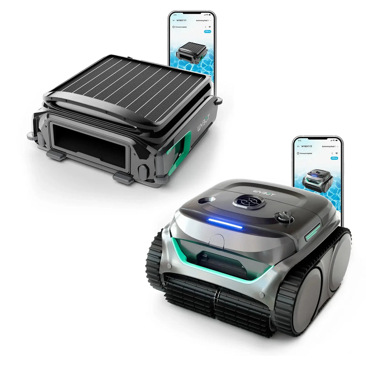 WYBOT C2 cordless pool cleaner and F1 pool skimmer bundle