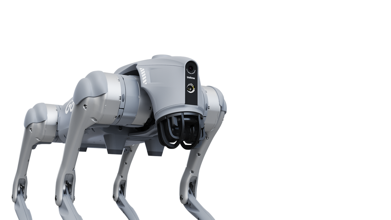 Unitree Go2 EDU quadruped robot, rear three-quarter view