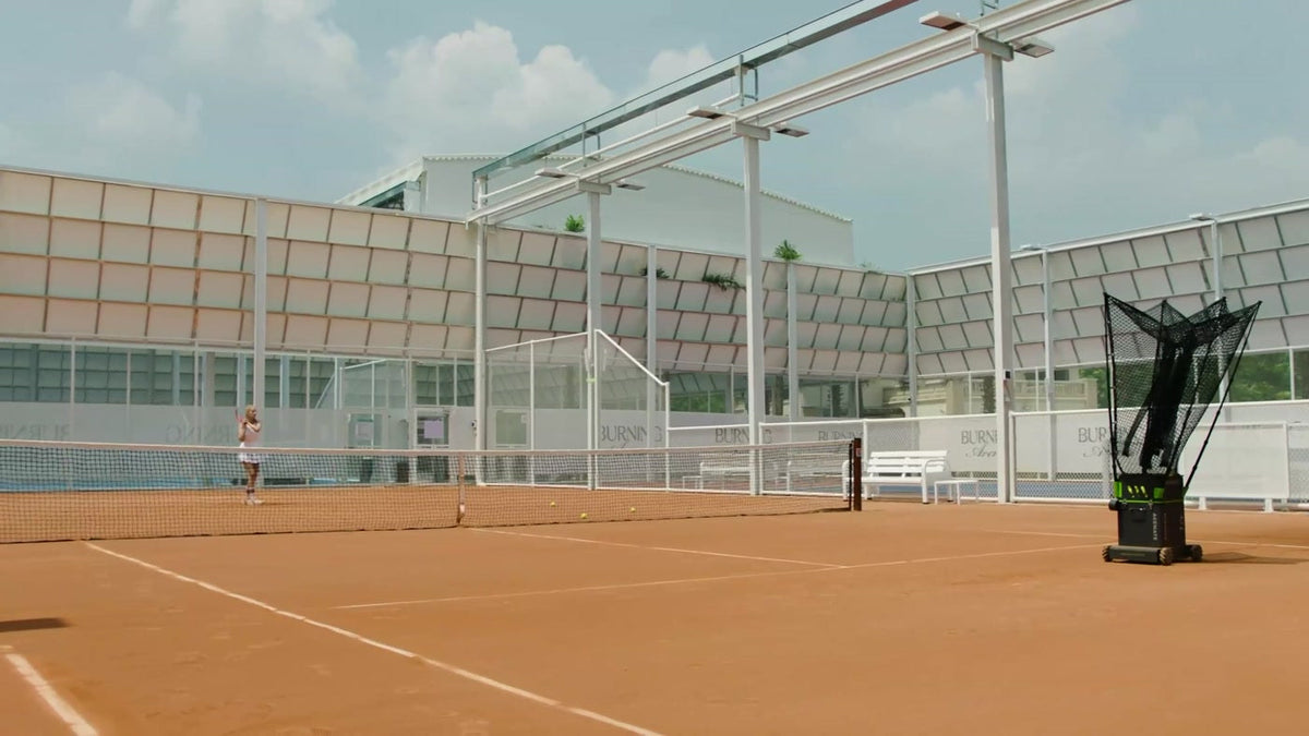 Acemate S10 Pro set up for rally practice on a tennis court