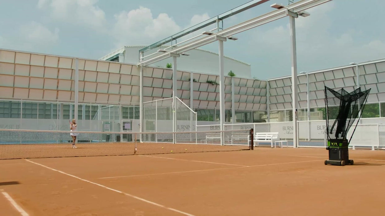 Acemate S10 Pro set up for rally practice on a tennis court