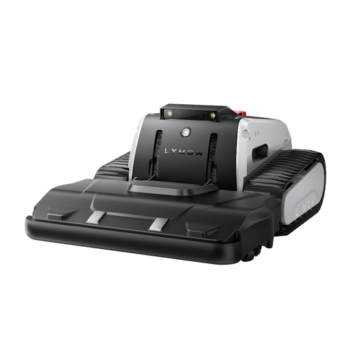 Lymow One Plus tracked robotic lawn mower, front three-quarter view