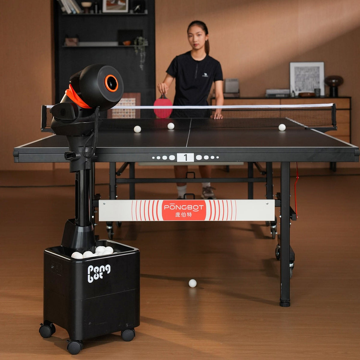 Pongbot Halo S Pro table tennis robot in use