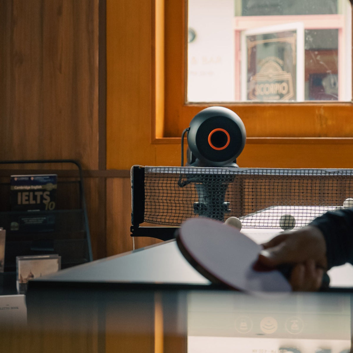 Pongbot Halo S Pro table tennis robot in use