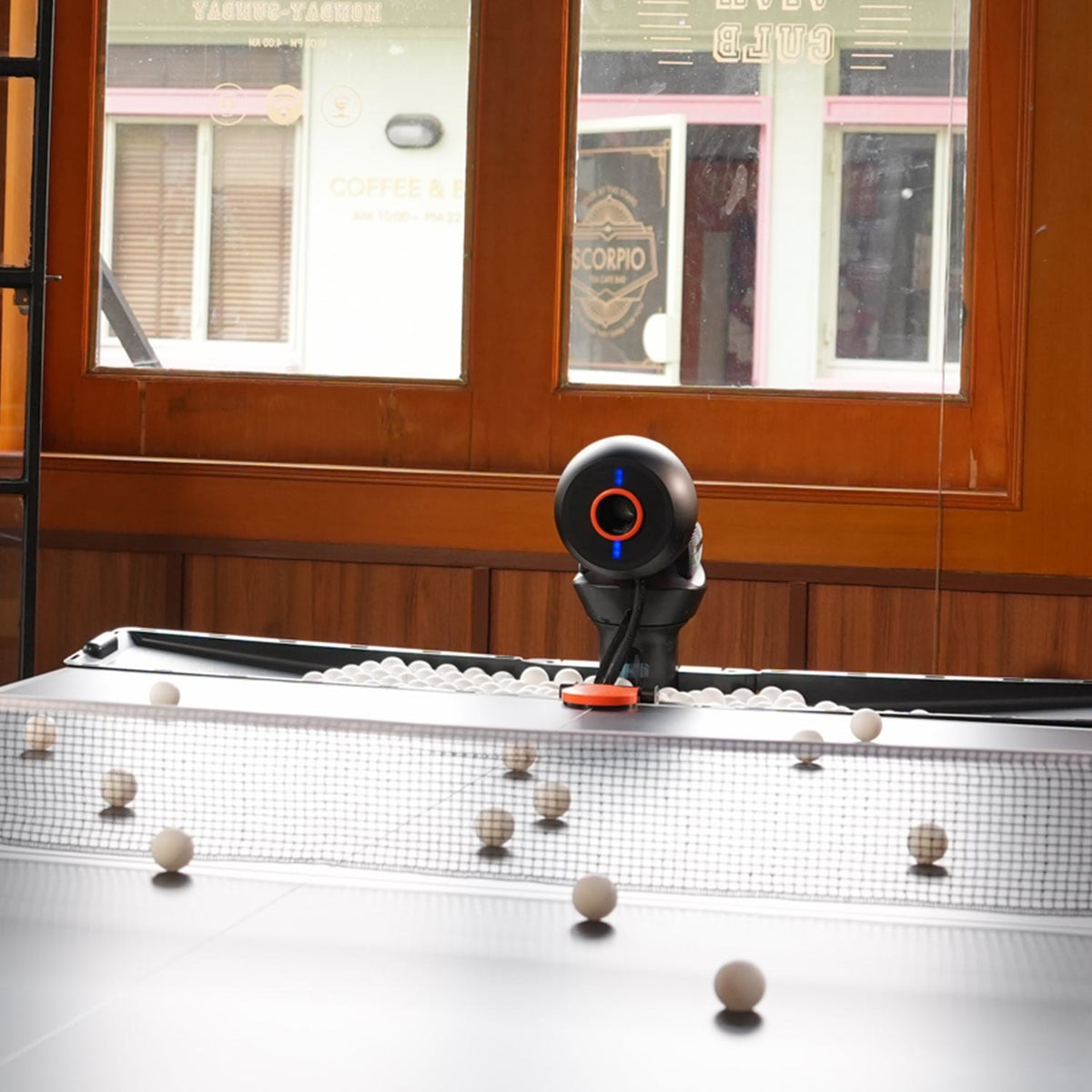 Pongbot Omni S Pro table tennis robot in use