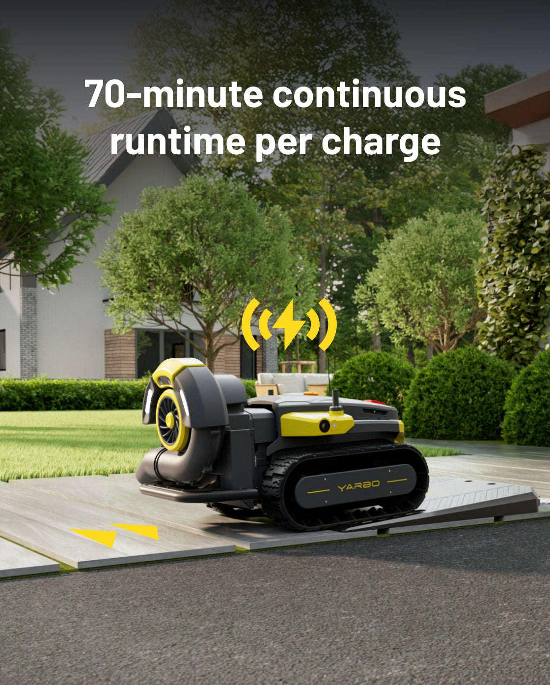 Yarbo Blower shown with Core at the charging dock; Core and docking station sold separately with module-only purchase