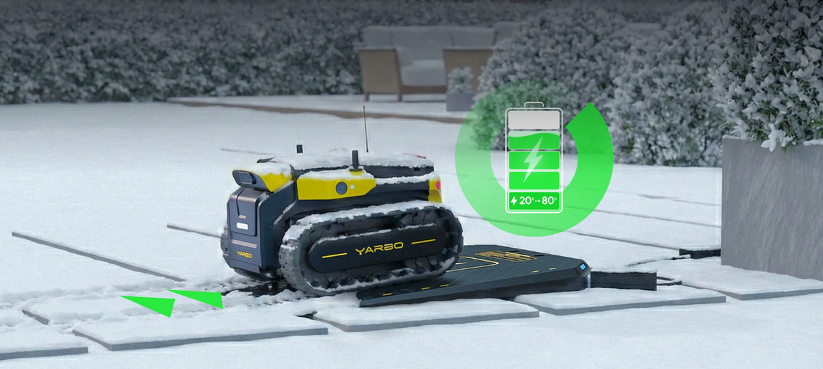 Yarbo Core returning to its wireless charging dock, manufacturer illustration