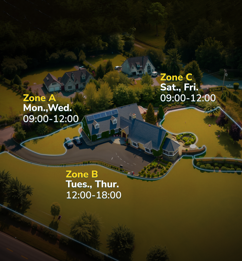 Yarbo app illustration showing separately scheduled lawn zones