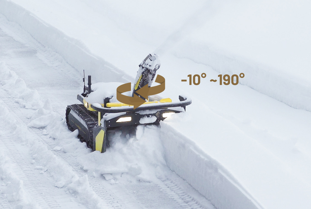 Yarbo Snow Blower chute rotation illustration showing adjustable snow throwing direction