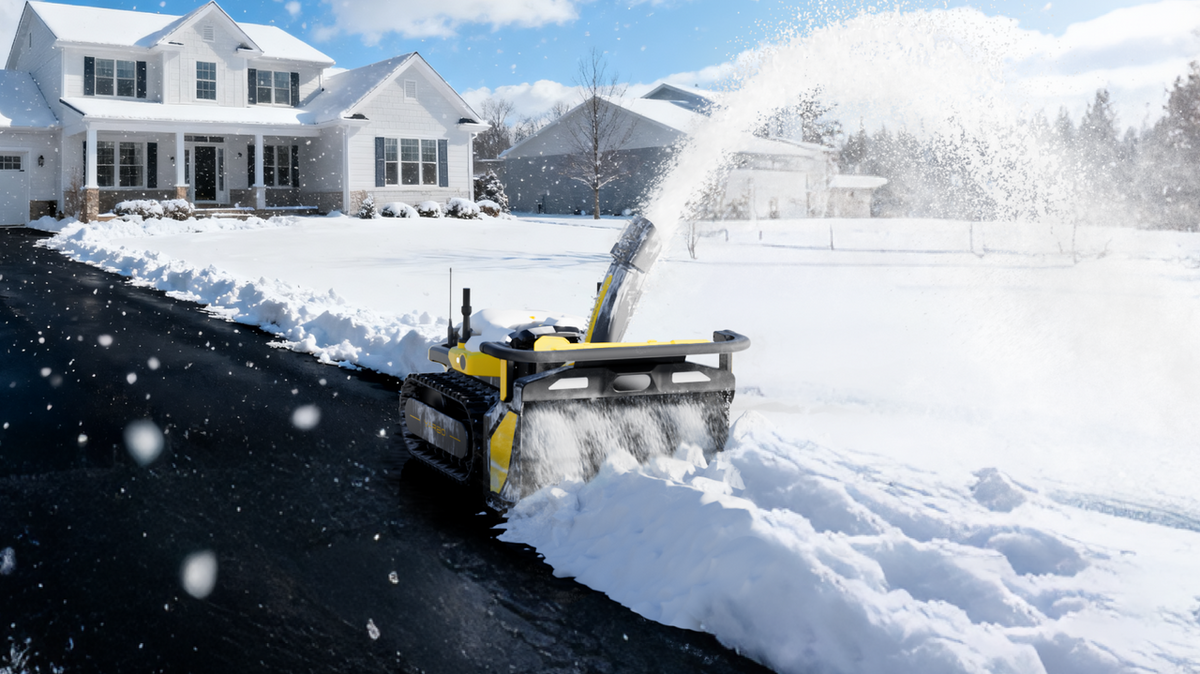 Yarbo Snow Blower clearing a residential driveway