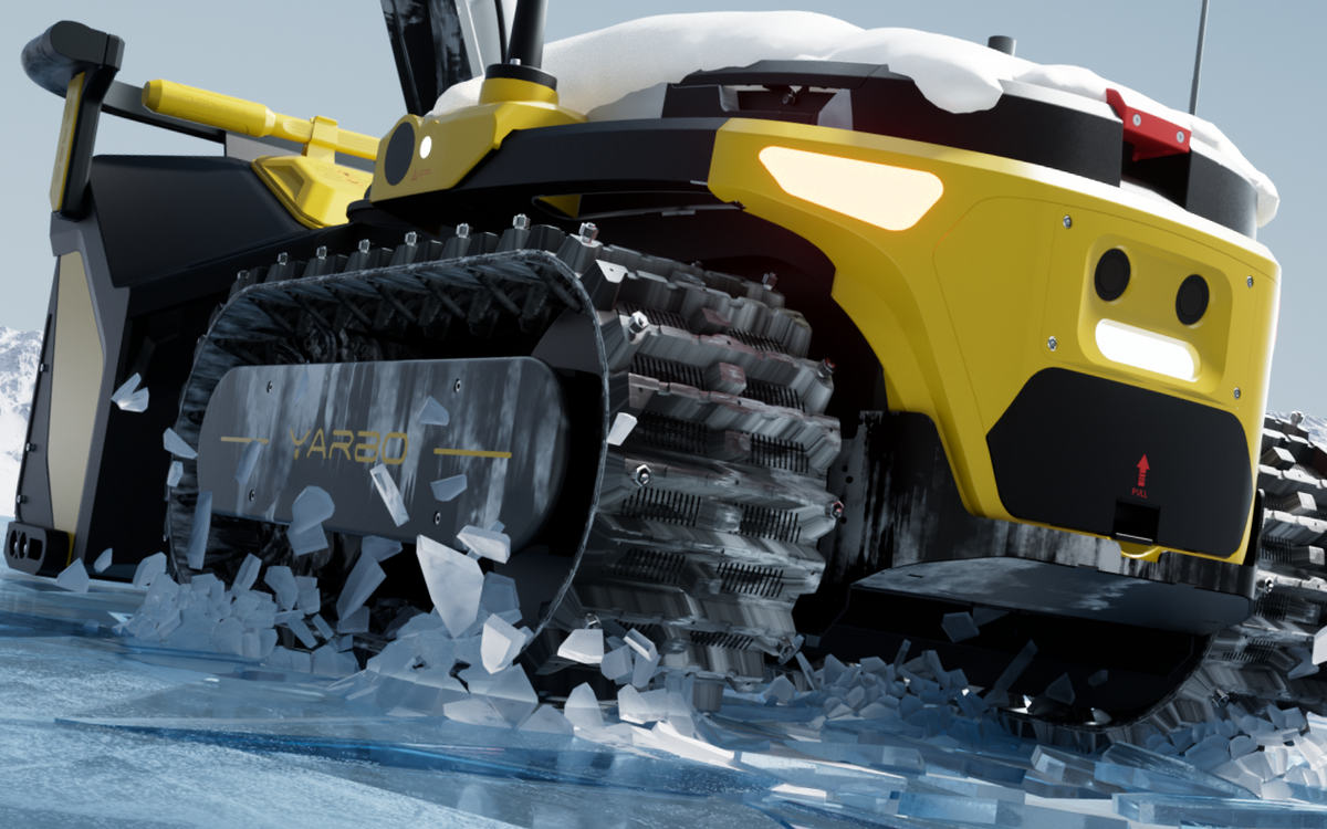 Close-up of the Yarbo winter tracks in snow