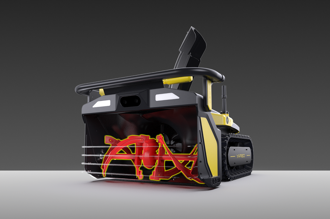 Yarbo Snow Blower cutaway illustration showing the two-stage auger and impeller